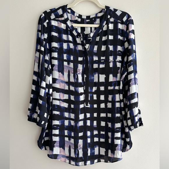 NYDJ Checked Print Top, Purple/Blue/White Blouse, Size XL - Picture 1 of 16